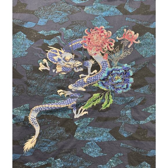 Robert Graham Shirt Mens 2XL Blue Dragon Floral Graphic Tee Camouflage Pattern - Picture 4 of 6